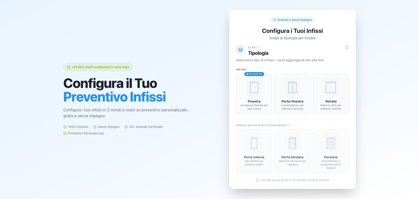 Schermata del Configuratore Infissi